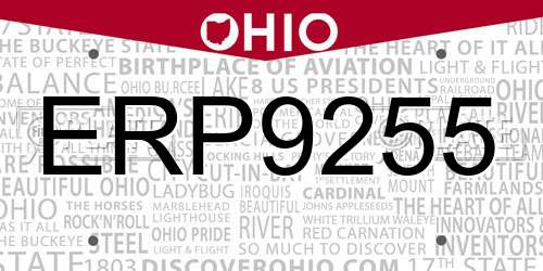 ERP9255 Ohio License Plate