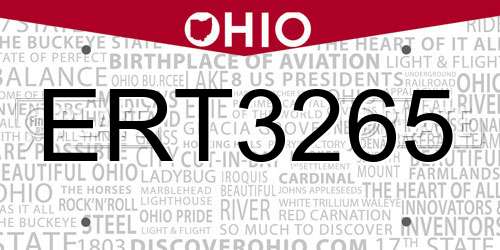 ERT3265 Ohio License Plate