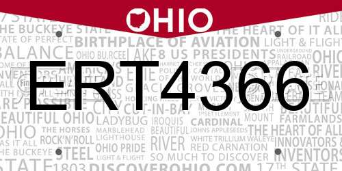 ERT4366 Ohio License Plate