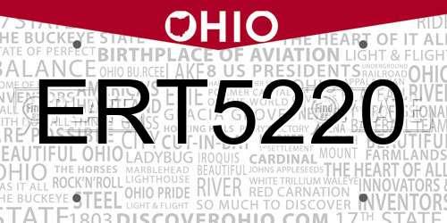ERT5220 Ohio License Plate