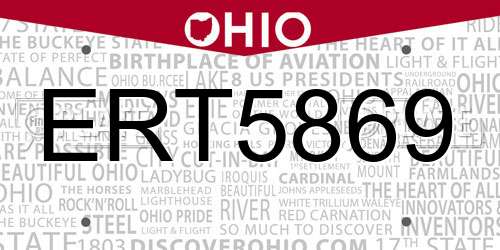 ERT5869 Ohio License Plate
