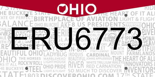 ERU6773 Ohio License Plate