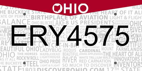 ERY4575 Ohio License Plate