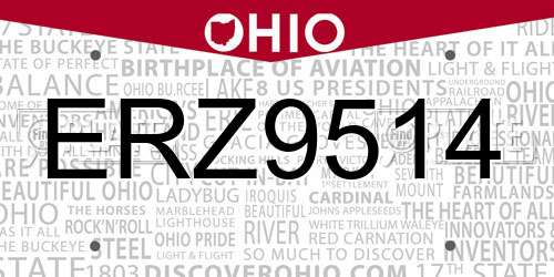 ERZ9514 Ohio License Plate