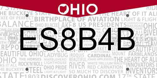ES8B4B Ohio License Plate