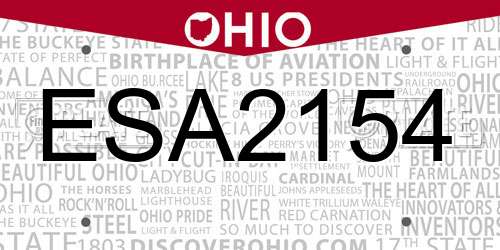 ESA2154 Ohio License Plate