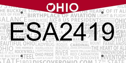 ESA2419 Ohio License Plate