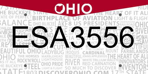 ESA3556 Ohio License Plate