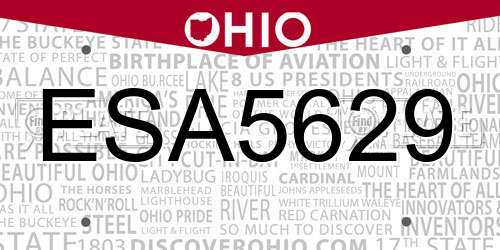 ESA5629 Ohio License Plate