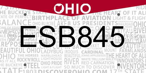 ESB845 Ohio License Plate