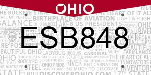 ESB848 Ohio License Plate