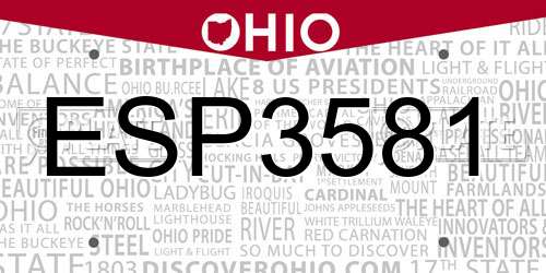 ESP3581 Ohio License Plate