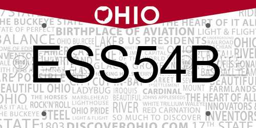 ESS54B Ohio License Plate