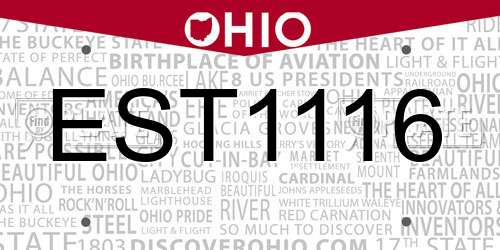 EST1116 Ohio License Plate