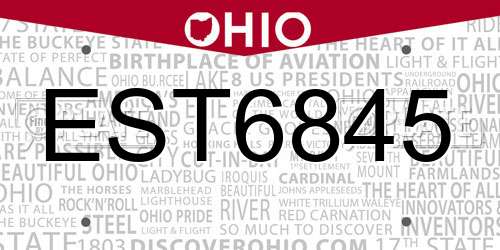 EST6845 Ohio License Plate
