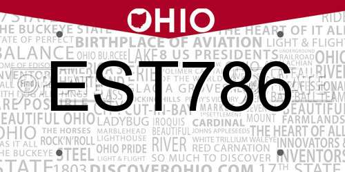 EST786 Ohio License Plate