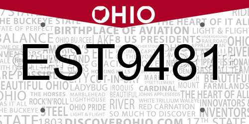 EST9481 Ohio License Plate