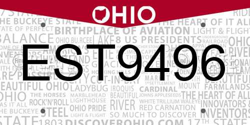 EST9496 Ohio License Plate