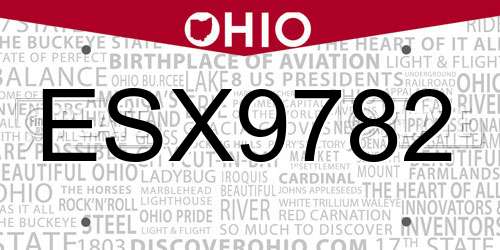 ESX9782 Ohio License Plate
