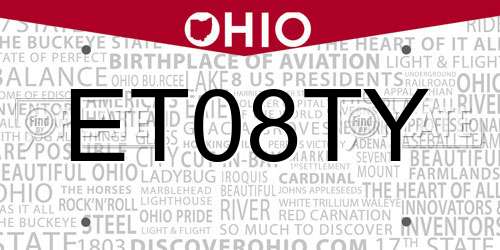 ET08TY Ohio License Plate