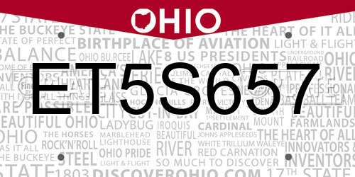 ET5S657 Ohio License Plate