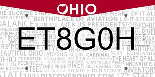 ET8G0H Ohio License Plate