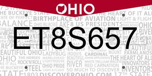 ET8S657 Ohio License Plate