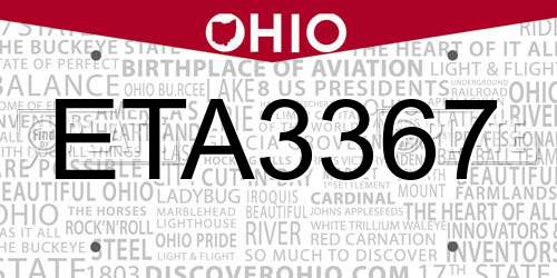 ETA3367 Ohio License Plate