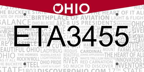 ETA3455 Ohio License Plate
