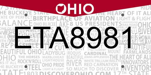 ETA8981 Ohio License Plate