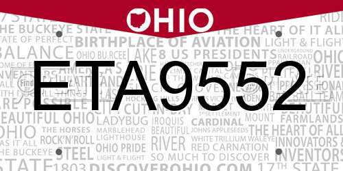 ETA9552 Ohio License Plate