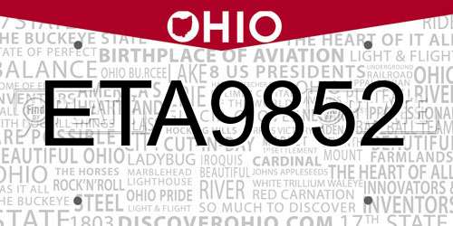 ETA9852 Ohio License Plate