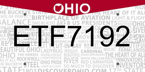 ETF7192 Ohio License Plate