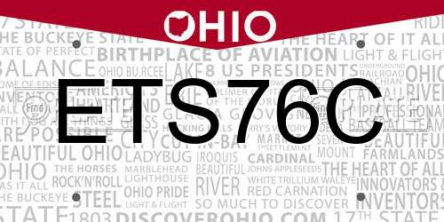 ETS76C Ohio License Plate