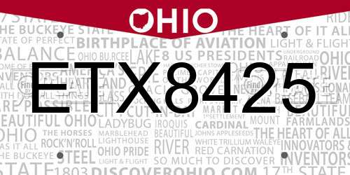 ETX8425 Ohio License Plate