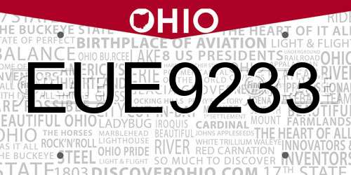 EUE9233 Ohio License Plate