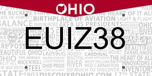 EUIZ38 Ohio License Plate