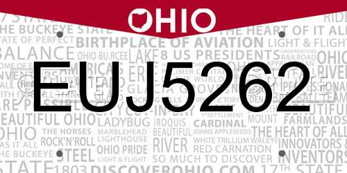 EUJ5262 Ohio License Plate