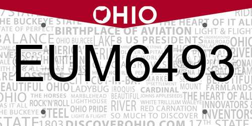 EUM6493 Ohio License Plate