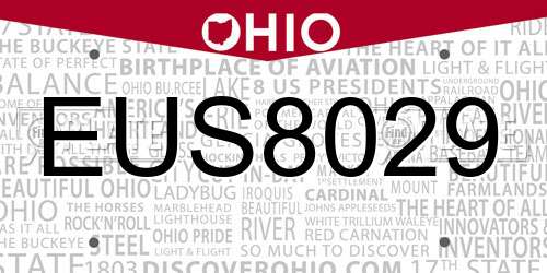 EUS8029 Ohio License Plate