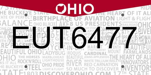 EUT6477 Ohio License Plate