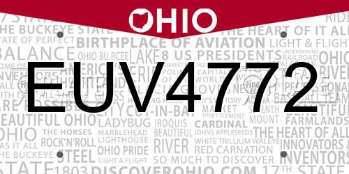 EUV4772 Ohio License Plate