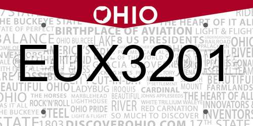EUX3201 Ohio License Plate