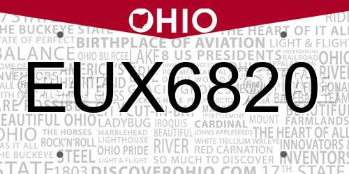 EUX6820 Ohio License Plate