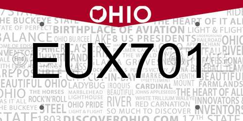 EUX701 Ohio License Plate