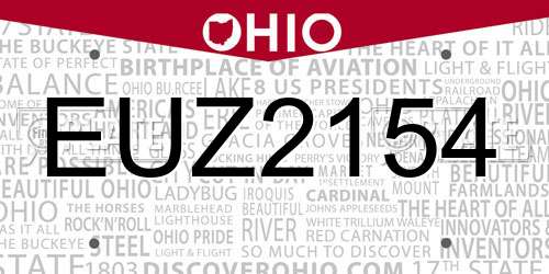 EUZ2154 Ohio License Plate