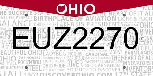EUZ2270 Ohio License Plate