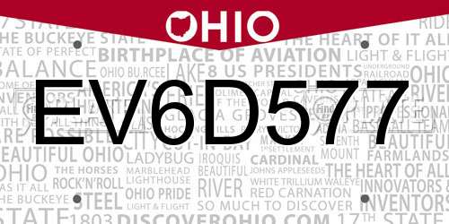 EV6D577 Ohio License Plate