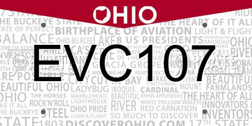 EVC107 Ohio License Plate