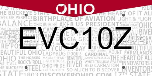 EVC10Z Ohio License Plate